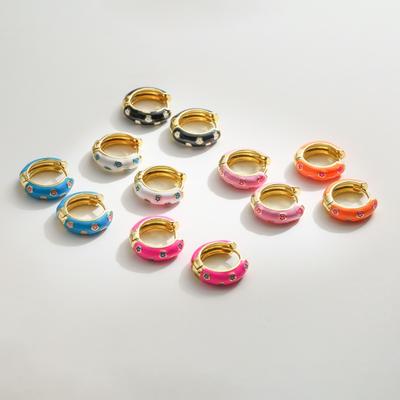 Gold Copper Enamel Daisy Chunky Round Hoop Earrings Huggies Jewelry For Women