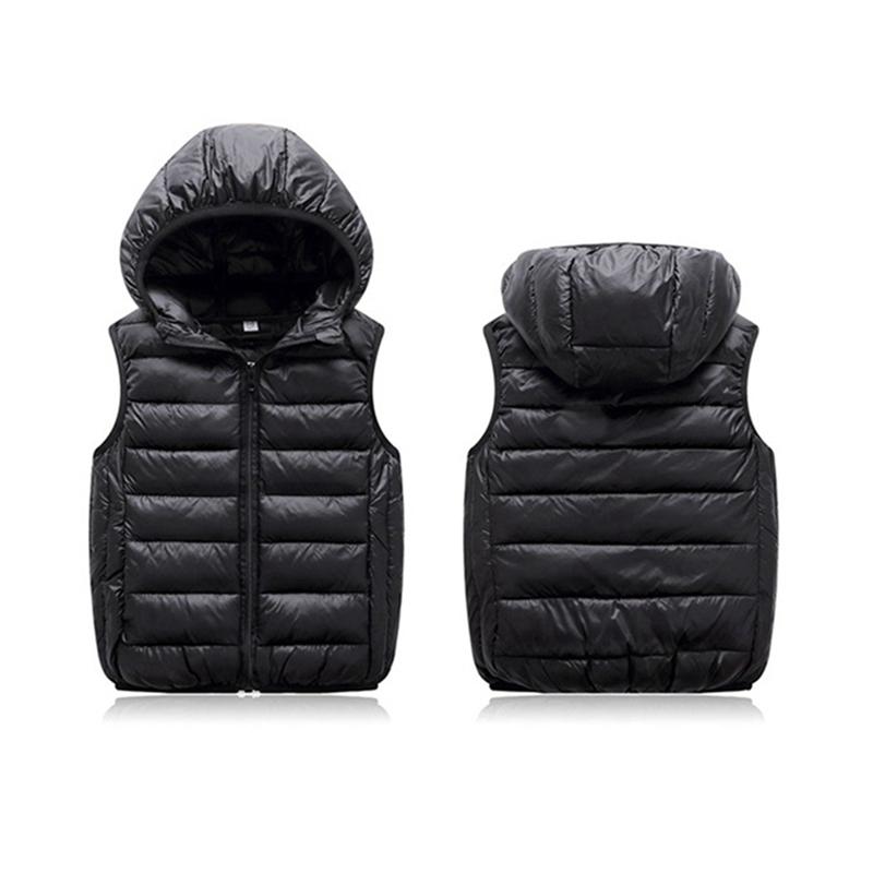 3-14 Years Kids Winter Warm Hooded Vest Solid Color Sleeveless Zipper Top