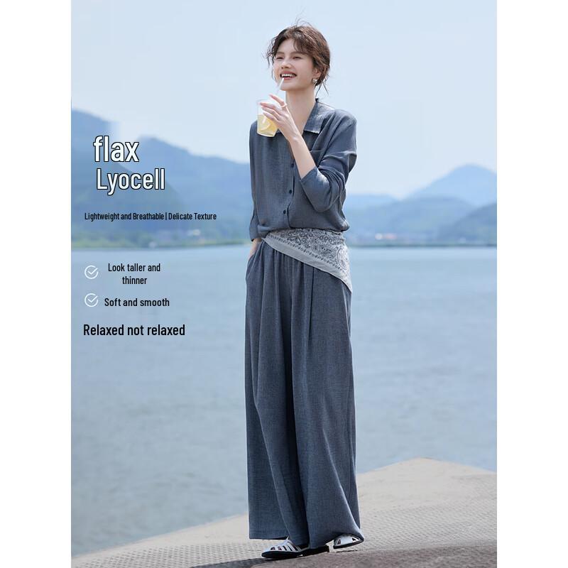 XWI Women s Faux Denim Shirt & Long Pants Set M