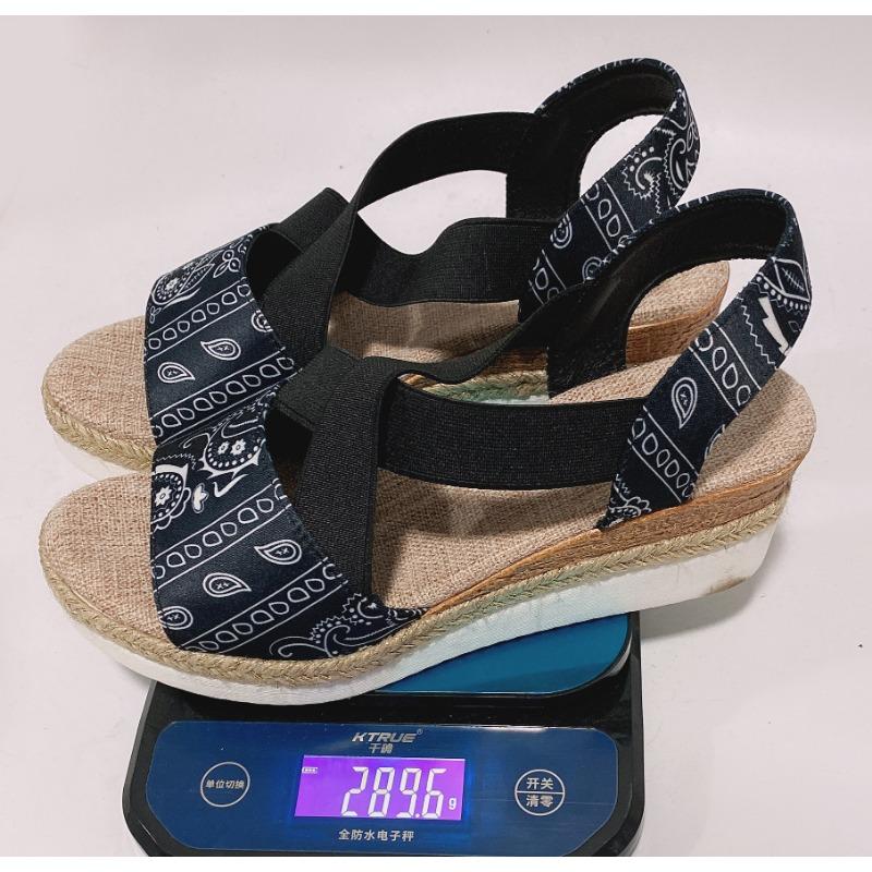 Sommer neue elastische Band flache Sohle Damen Sandalen große Größe leicht Taille Hanfseil dicke Sohle Keilabsatz Sandalen