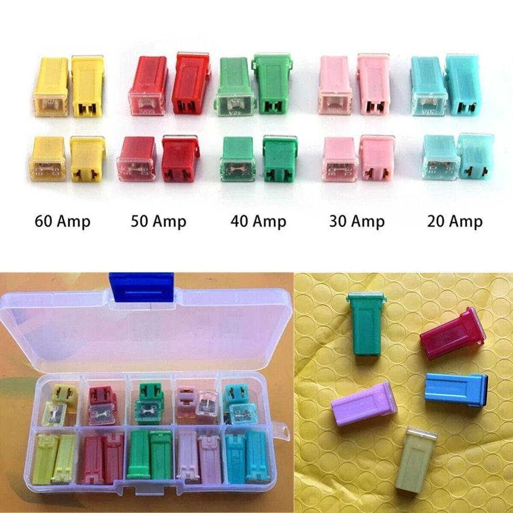 20Pcs Mini Size Car Fuse Kit Tall Low Profile Square Set Fuses 20-60A Case Box Fuse Kit Vehicle Use