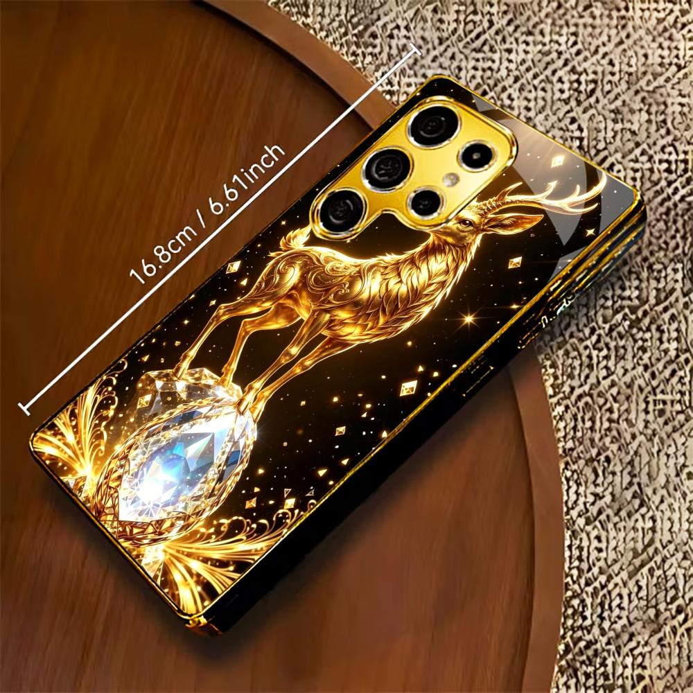 Golden Deer with Crystal Print phone case glass s26 ultra case mobile phones for Samsung Galaxy S26 S25 S24 S23 S22FE Ultra Plus