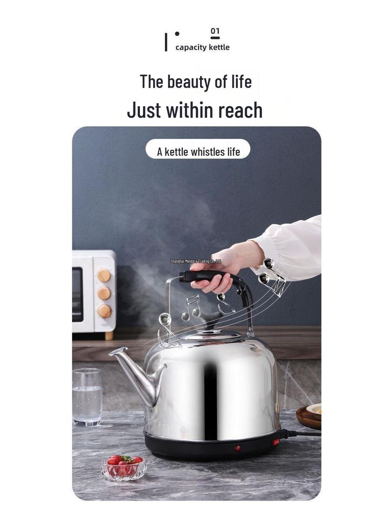 Elektrischer Wasserkocher aus Edelstahl mit großem Fassungsvermögen, automatischer Abschaltung und Pfeife