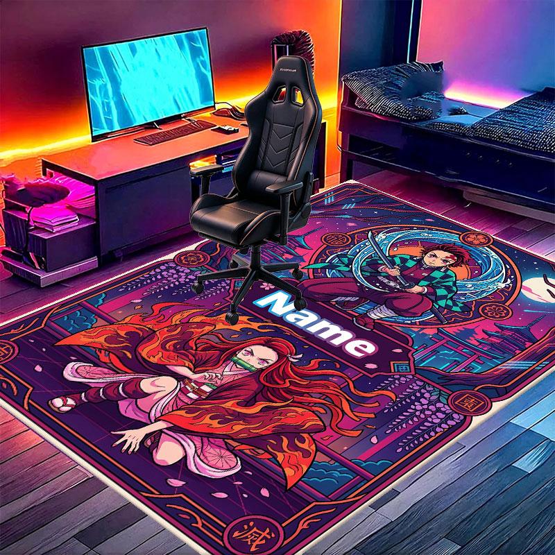 Custom Name Personalized Demon Slayer Anime Print Carpet, Versatile Home Decor Rug, for Playroom, Apartment, Balcony, Entryway, Hallway Gift