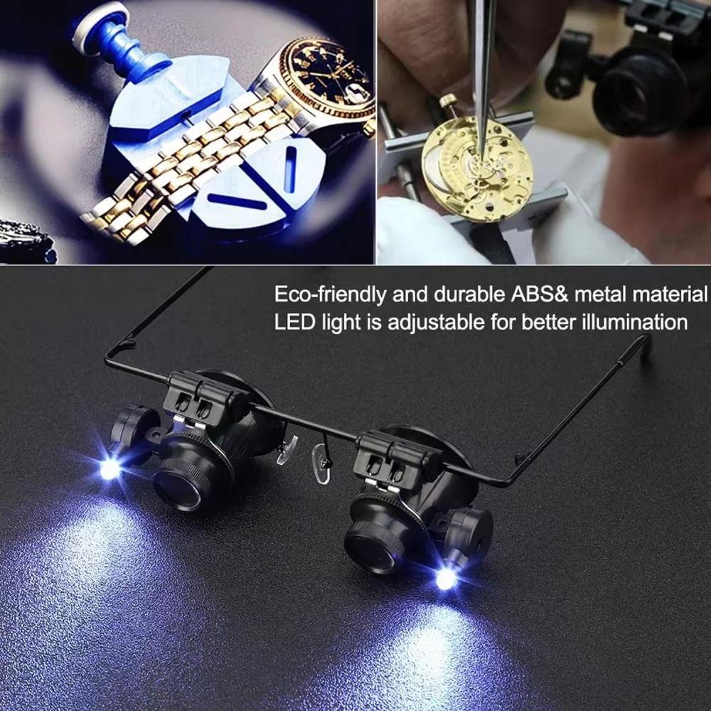 With LED Lights 20X Magnifier Double Eye Glasses Jewelers Repair Wearing Magnifier  Clocks Repair