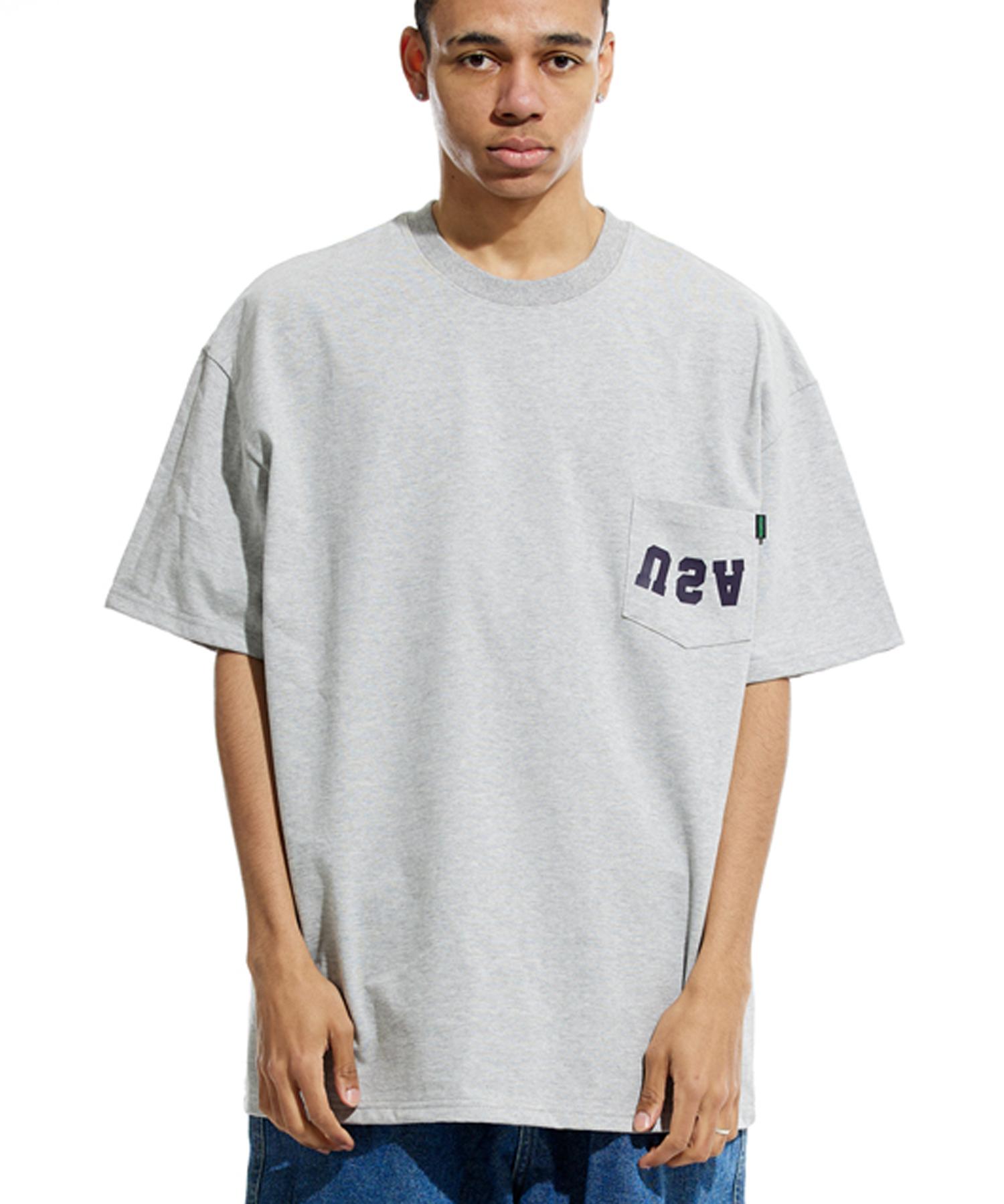 Cream Soda Lab Reverse Usa Oversized Heavyweight Pocket Short Sleeve Tee Gray L