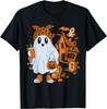 Cute Ghost Drinking Coffee Halloween Ghost Leopard Ice Coffe T-Shirt