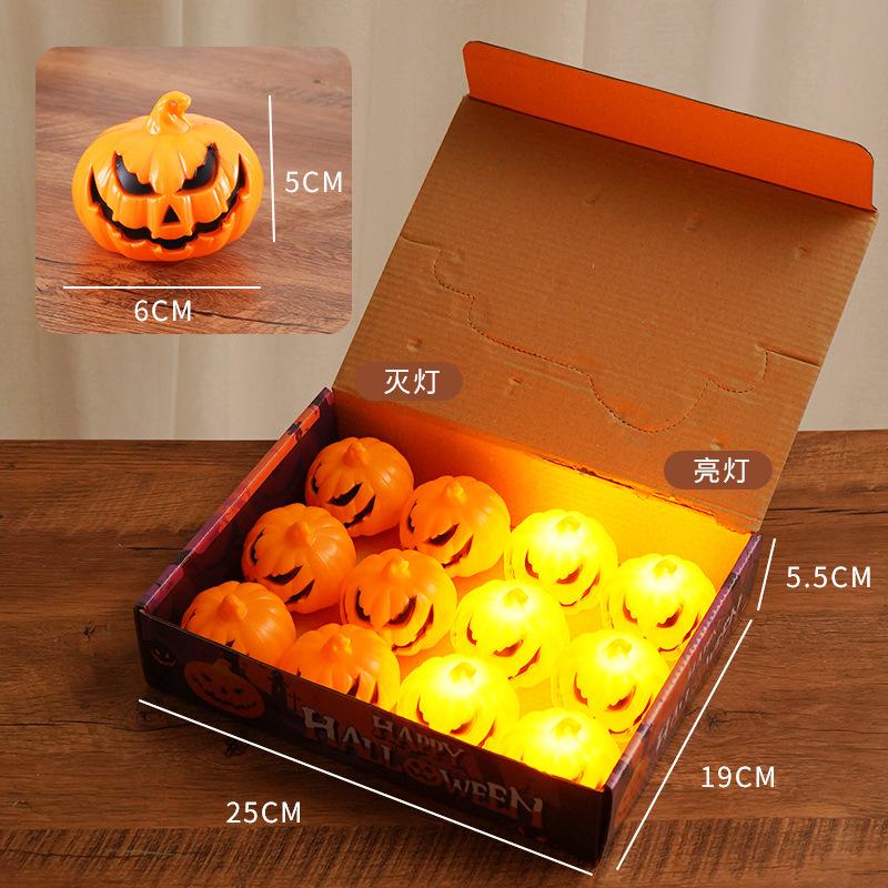12Pcs Halloween Pumpkin Lights Glow In The Dark Electronic Candle Decorative Props for Party Haunted House Festival Scene Setup Scary Ghost Lanterns