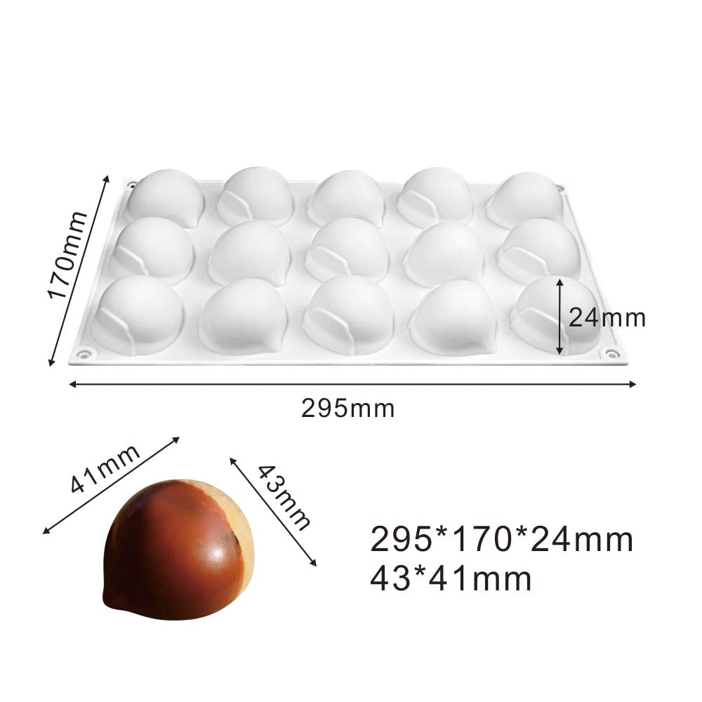 Silica Gel French Mousse Cake Mold, 3D Baking Supplies, DIY Chocolate Soap Candle Mold, 15 Cavities, Chinese Chestnut