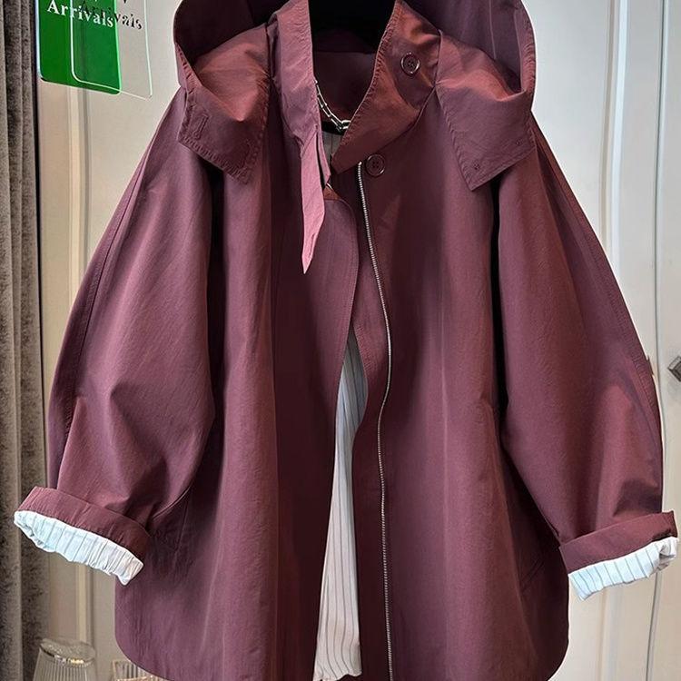 Women Cotton Trench Coat For Women Casual And Versatile Loose And Slimming Autumn Simple Hooded Long Jacket For Women Windbreaker