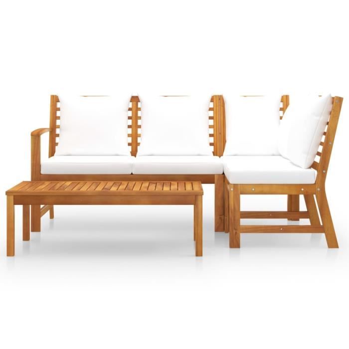 VidaXL Garden Lounge Set 4 Pcs with Cushion Cream Solid Acacia Wood