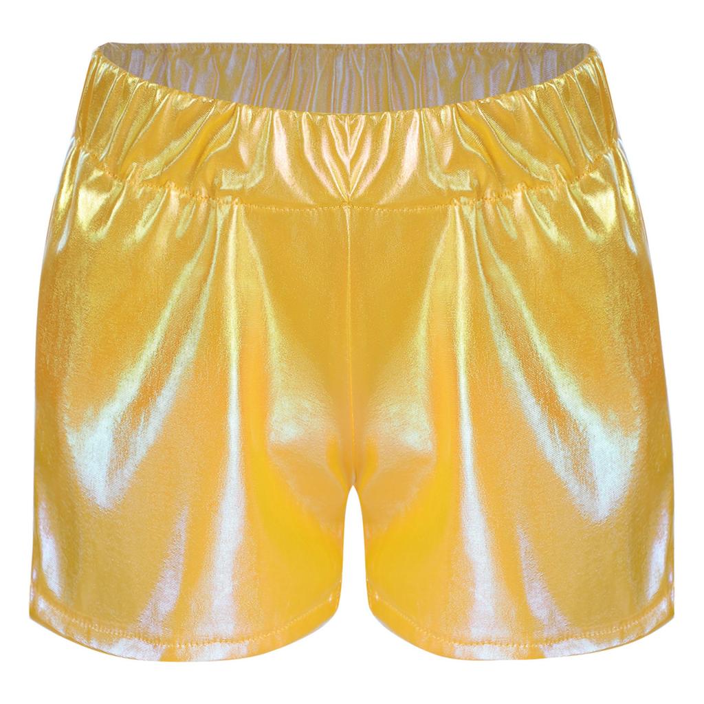 Girls Metallic Sparkly Shorts Elastic Waist Jazz Dance Cheerleading Stage Performance Costume Bottoms