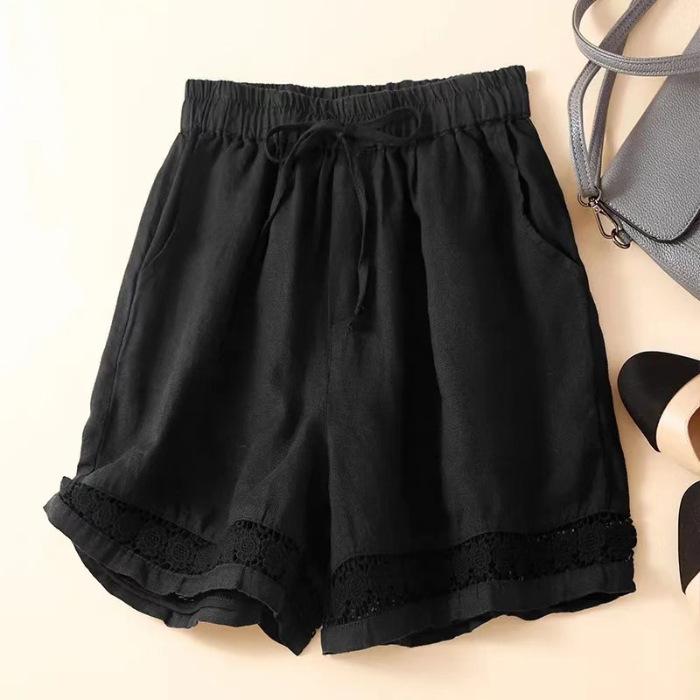 Summer Women Thin Elastic Waist Shorts Female Cotton Linen Casual Shorts Ladies Loose Wide-leg Short Pants