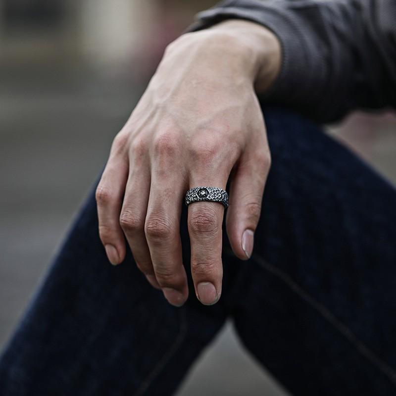 Adjustable Hammered Texture Ring Men Women Sterling Vintage Geometric Open Finger