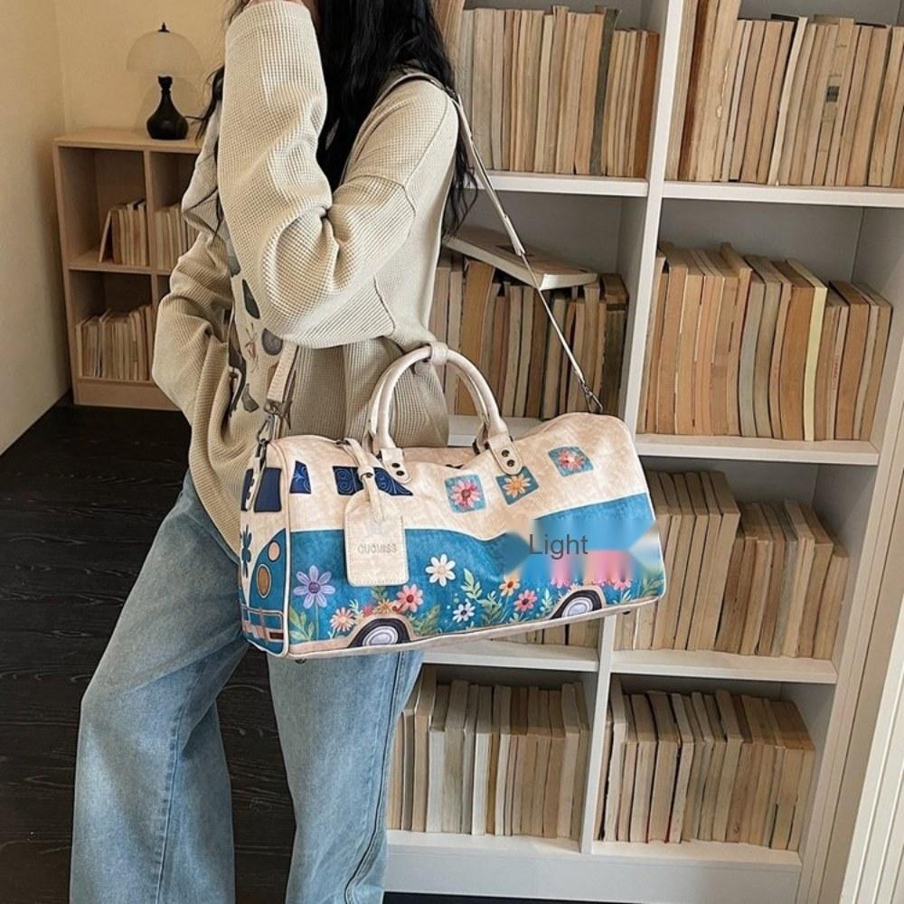 Women Floral Print Large Capacity Faux leather Travel Bag with Detachable Crossbody Strap for Travel