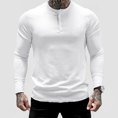Męska koszulka fitness na wiosnę i jesień z długim rękawem i dekoltem w kształcie litery V