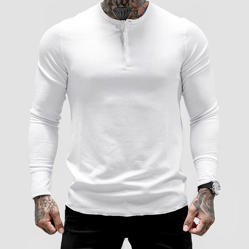 Tricou pentru bărbați de primăvară și toamnă cu mâneci lungi Tricou subțire de fitness cu decolteu în V