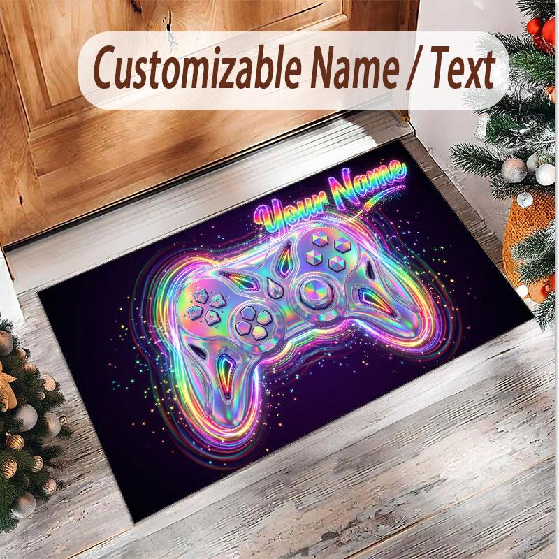 Game Controller Theme Soft Crystal Velvet Rug Custom Name & Text Print Non Slip Floor Rug for Bedroom Living Room