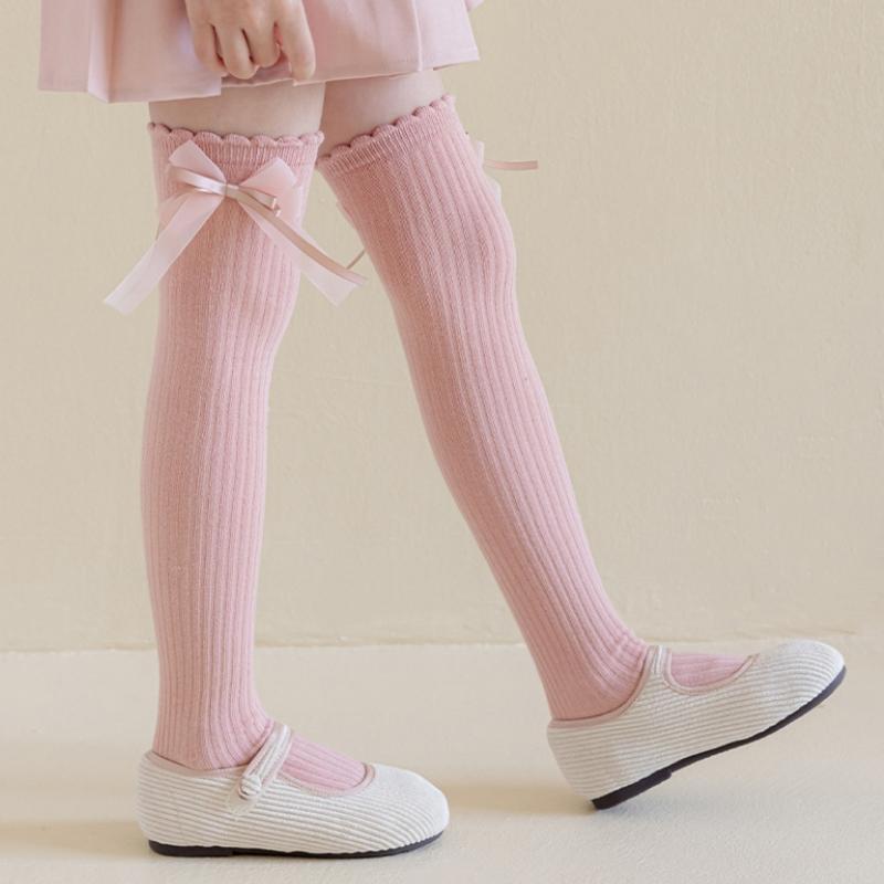 New Kids Girls Bow Long Socks Spring Autumn Cotton Over The Knee High Socks Cute Baby Lolita Stockings