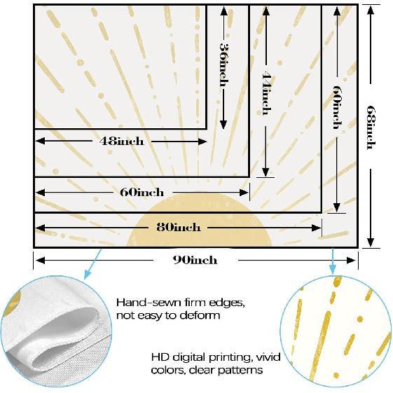 Kanuyee Gold Boho Burning Sun Tapestry Wall Hanging, Retro 70s Abstract Vintage Geometric Line Sunrise Tapestries for Bedroom Living Room Backdrop