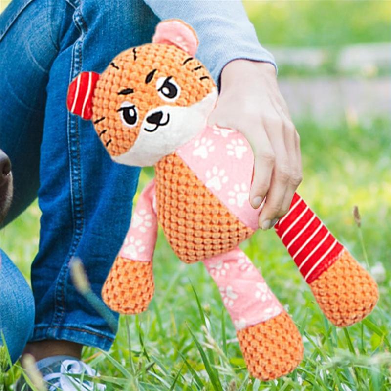 Stuffed Dog Crinkle Squeaker Plush For Small Medium To Large Breeds Keeps Puppies Clean By Chewing Teeth A