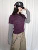 Women's Striped Faux Two-Piece Long-Sleeve Y2K Purple Top for Autumn/Winter