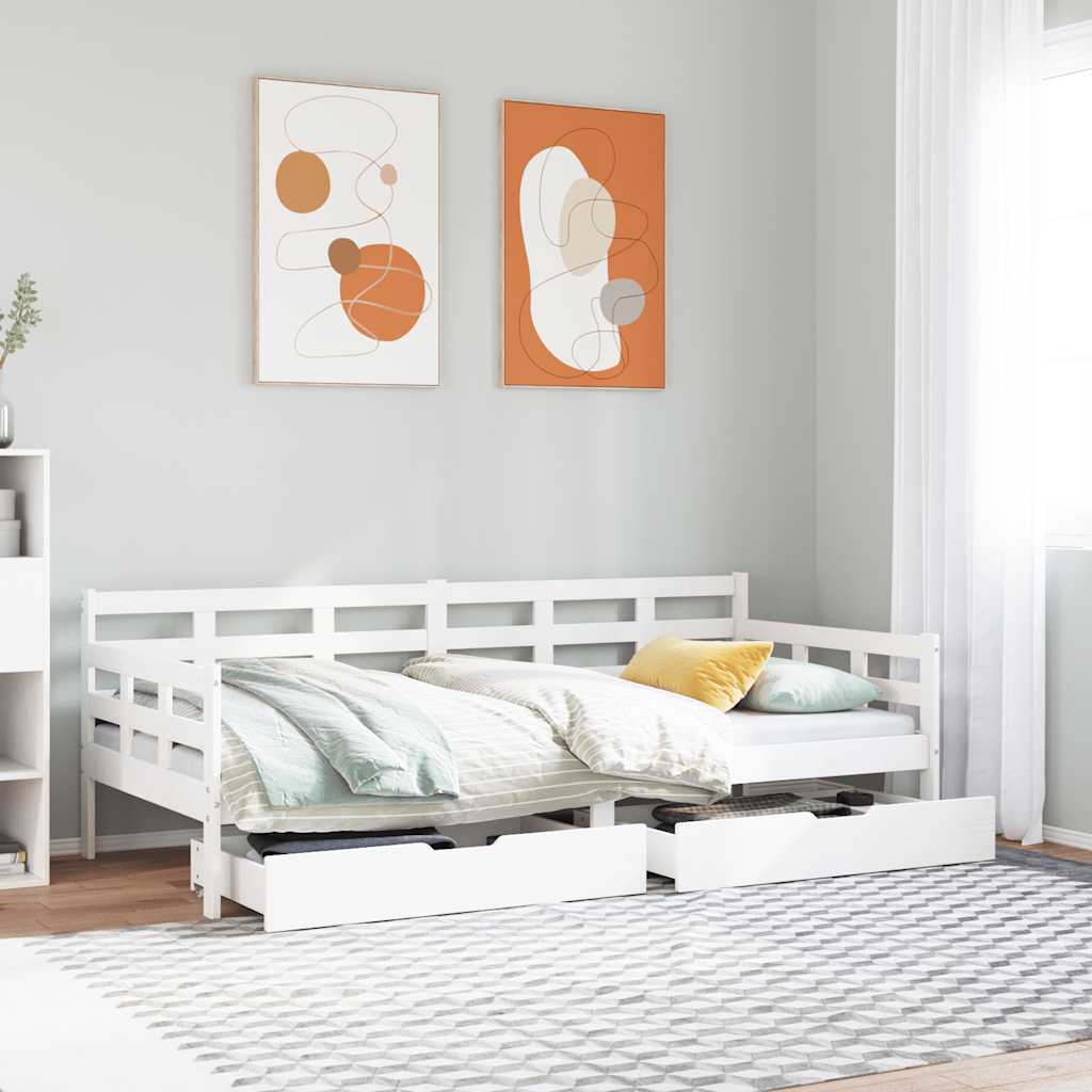 Vidaxl Daybed with Drawers, White, 90X190 Cm, Pine Wood