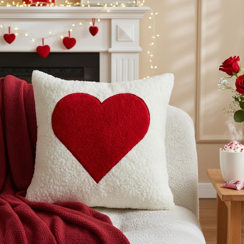 Romantic Embroidered Couples Pillowcase Set Red White Design 45x45cm Throw Cushion Cover for Bedroom Decor Valentines Gift