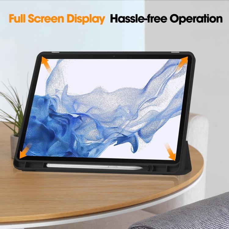 3-Fold Pure Color TPU Smart Leather Tablet Case with Pen Slot
