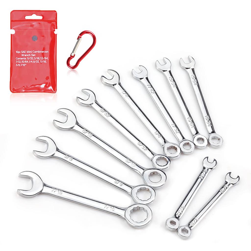 LEONTOOL Mini Spanner Set of To Inch Combination Mini Slim and Includes Carabiner and Storage Short Work Day Gift Set, 10-Piece Ultra-Thin Wrenches,