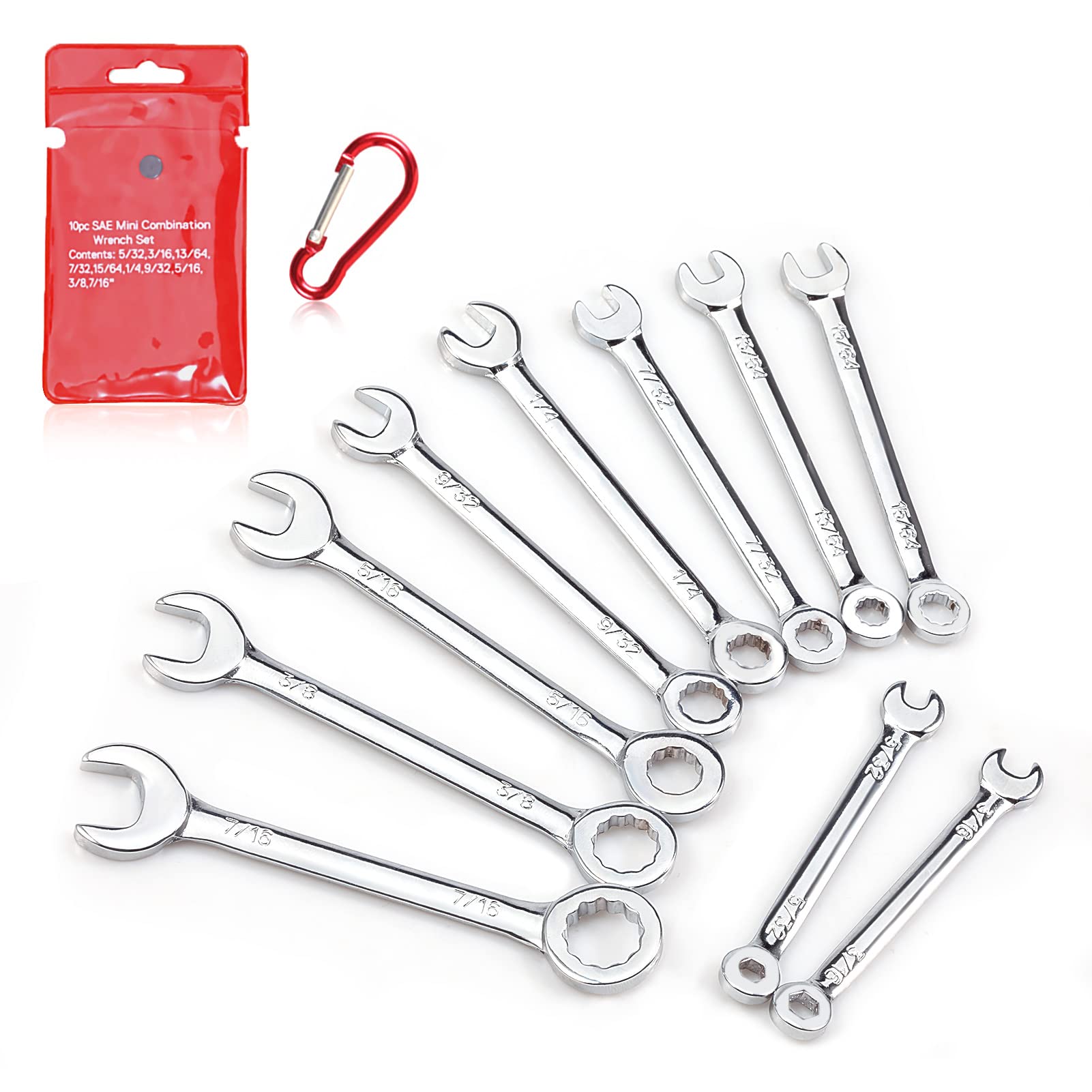 

LEONTOOL Mini Spanner Set of to Inch Combination Mini Slim and Includes Carabiner and Storage Short Work Day Gift Set, 10-Piece Ultra-Thin Wrenches,