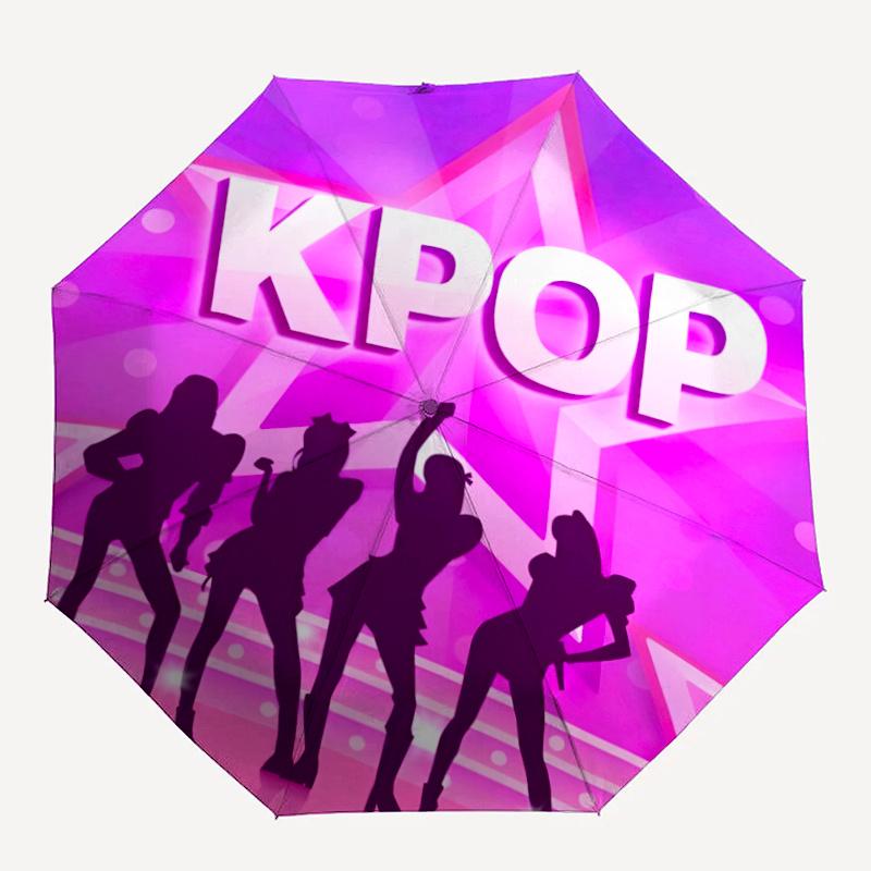 K-Pop-Themen-Regenschirm mit automatischer Öffnung/Schließung, K-Drama-Gruppen-Icon & K-Pop-Logo - 8-Speichen, stabiles koreanisches Popkultur-Design,