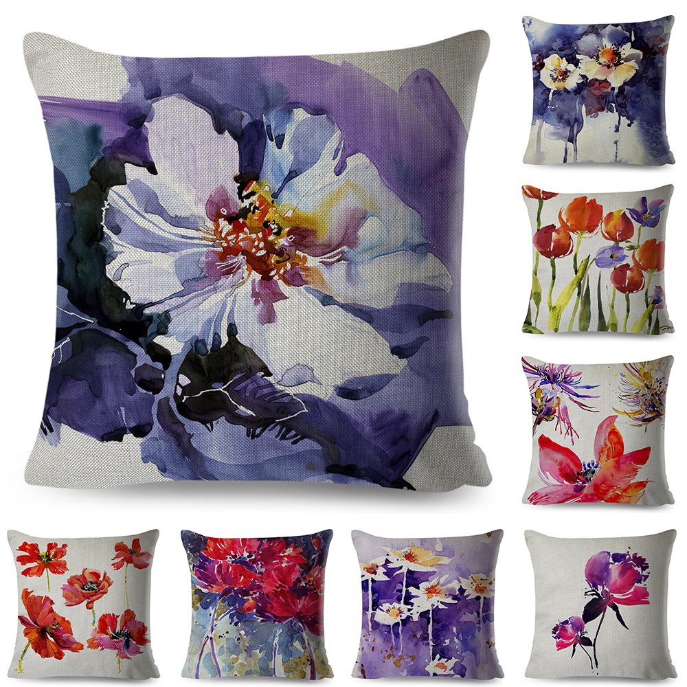 Modern Watercolor Cushion Cover Abstract Floral Painting Design Soft Fabric Study Room Office Home Decor Pillow Case