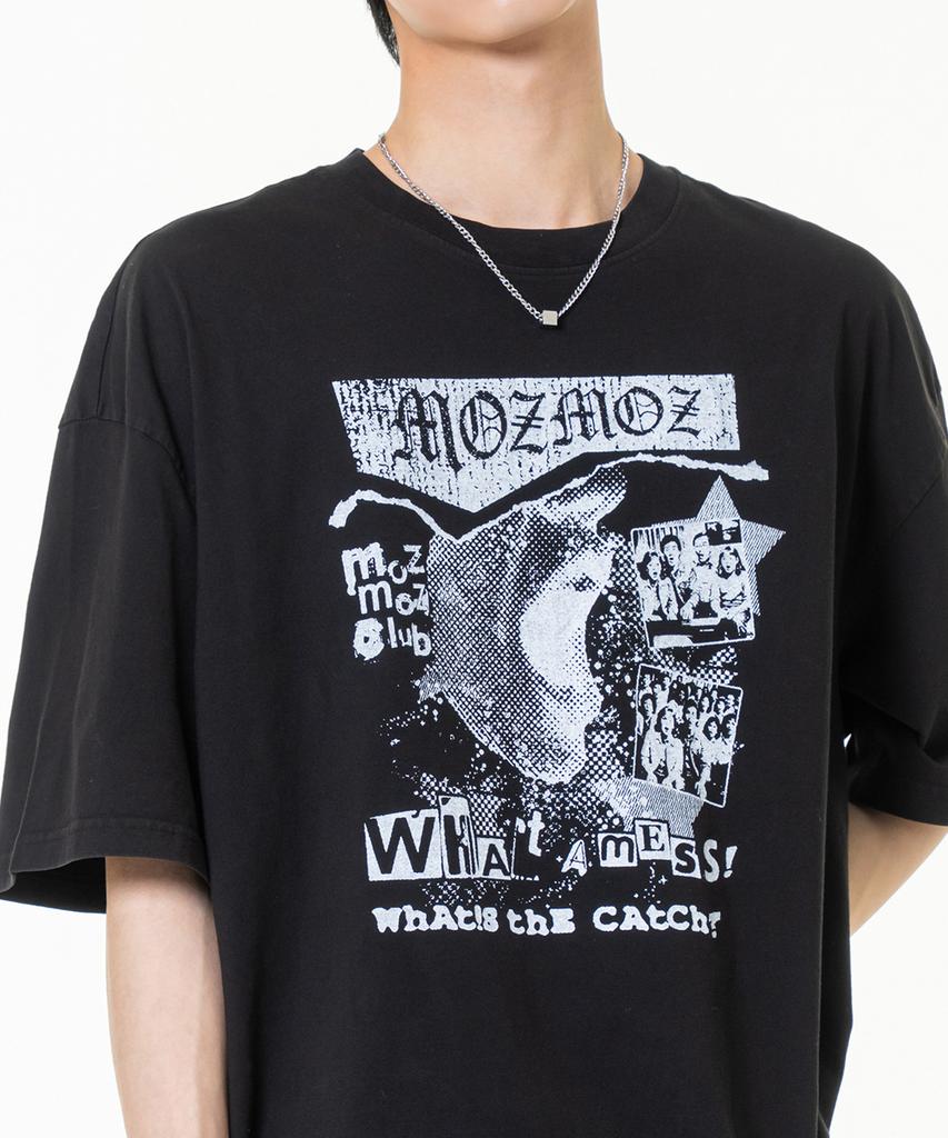 MOZMOZ Scream Pigment Oversized Short Sleeve T-Shirt Black
