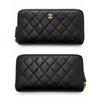 Used CHANEL Matelass Long Wallet, Round Zipper, Black, Lambskin