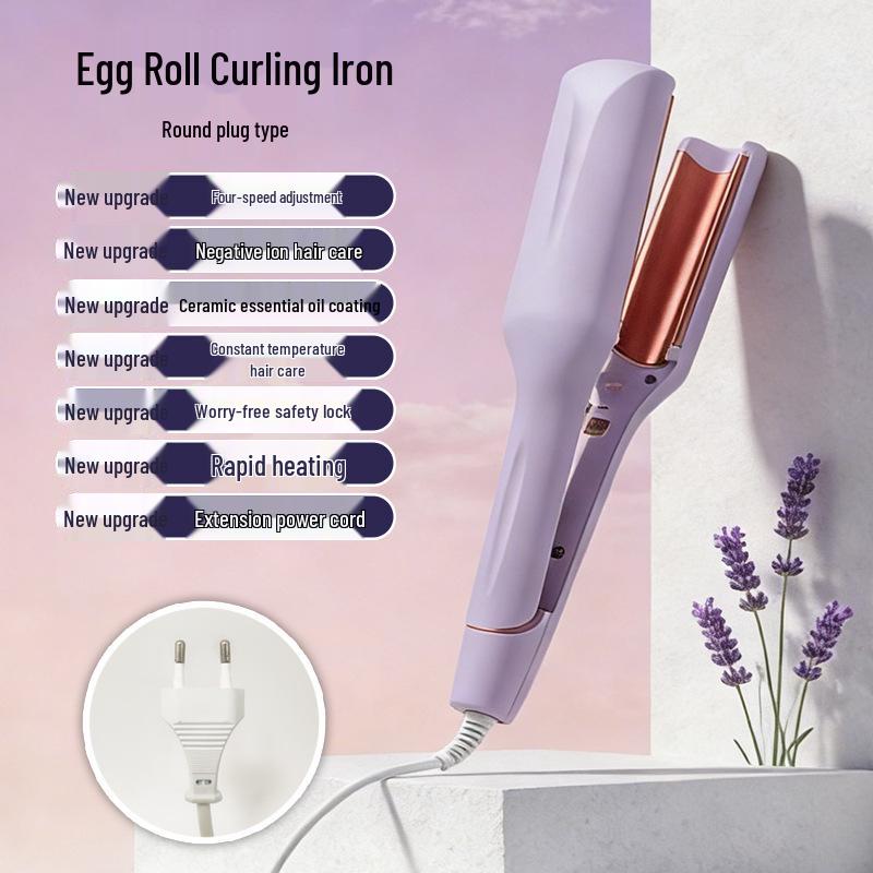 French Egg Roll Curling Iron: Water Wave & Big Curl Crimper with Negative Ion Technology