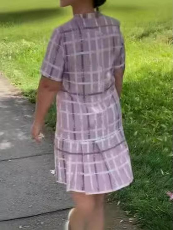 Rochie Europeană Americană cu Imprimeu A-line Mărimi Mari - Subțiază, Gât Rotund, Mânecă Scurtă