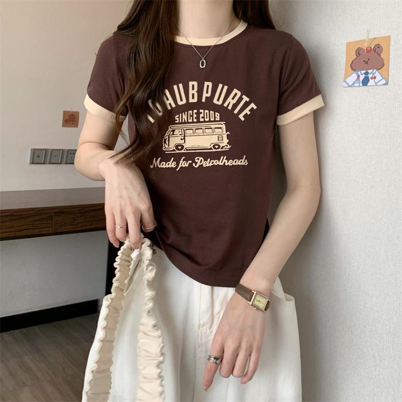 Sommer slank ung jente korte T-skjorter harajuku Enkelt bokstavtrykk Crop Tops Kvinner Uformelt kortermet T-skjorte Sports topp koreanske klær