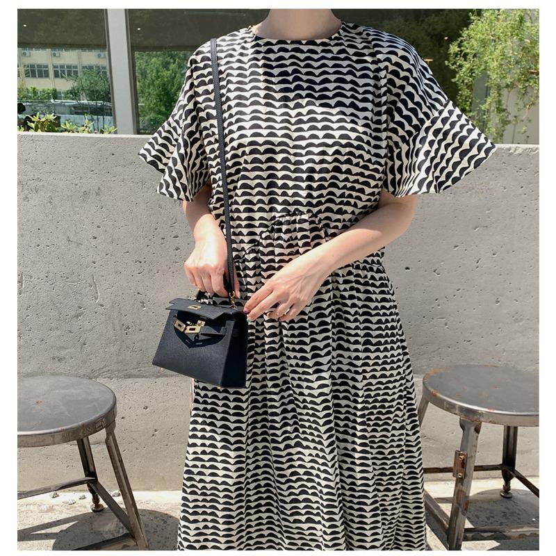 Summer New Korean Style Loose Slimming Lotus Leaf Sleeve Dress Women's Personalized Printed Casual Large Size A-line Skirt