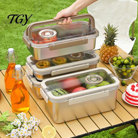 Lunch Container Stainless Steel Crisper Box with Sealing Lid And Handle, Large Capacity Portable Picnic Food Storage Bread Box, for Home
