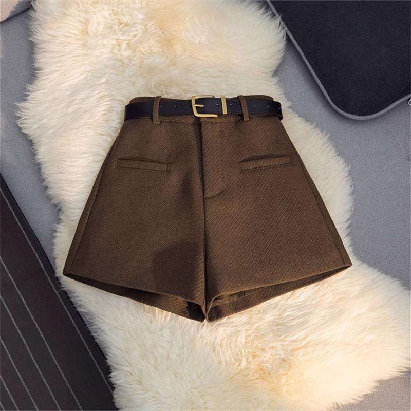 Women's High Waist Straight Leg Wool Blend Shorts Solid Color A Line Casual Summer Hot Pants