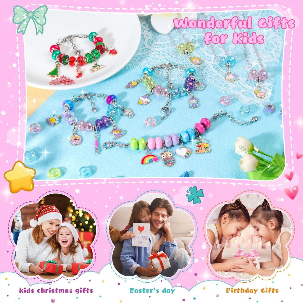 Crystal Beaded DIY Cartoon Christmas Alloy Bracelet Set for Girls - Handmade Jewelry Gift for Women