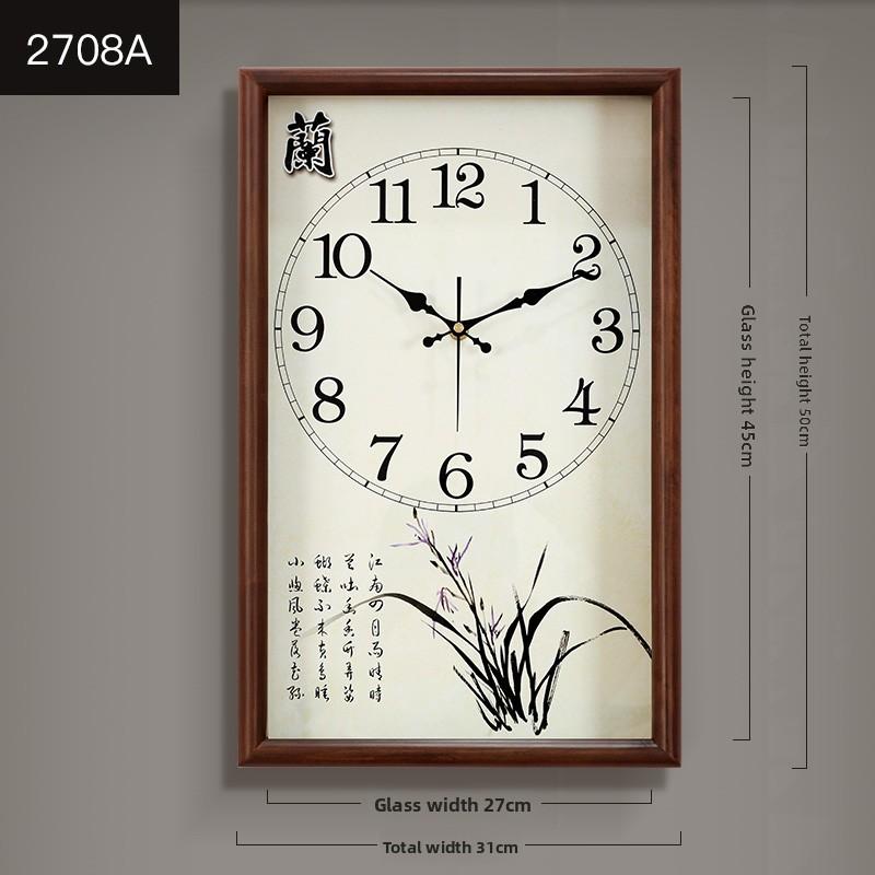 Wall Clock New Chinese Solid Wood Living Room Rectangular Home Bedroom Simple Atmosphere Silent Wall Clock Home Decor