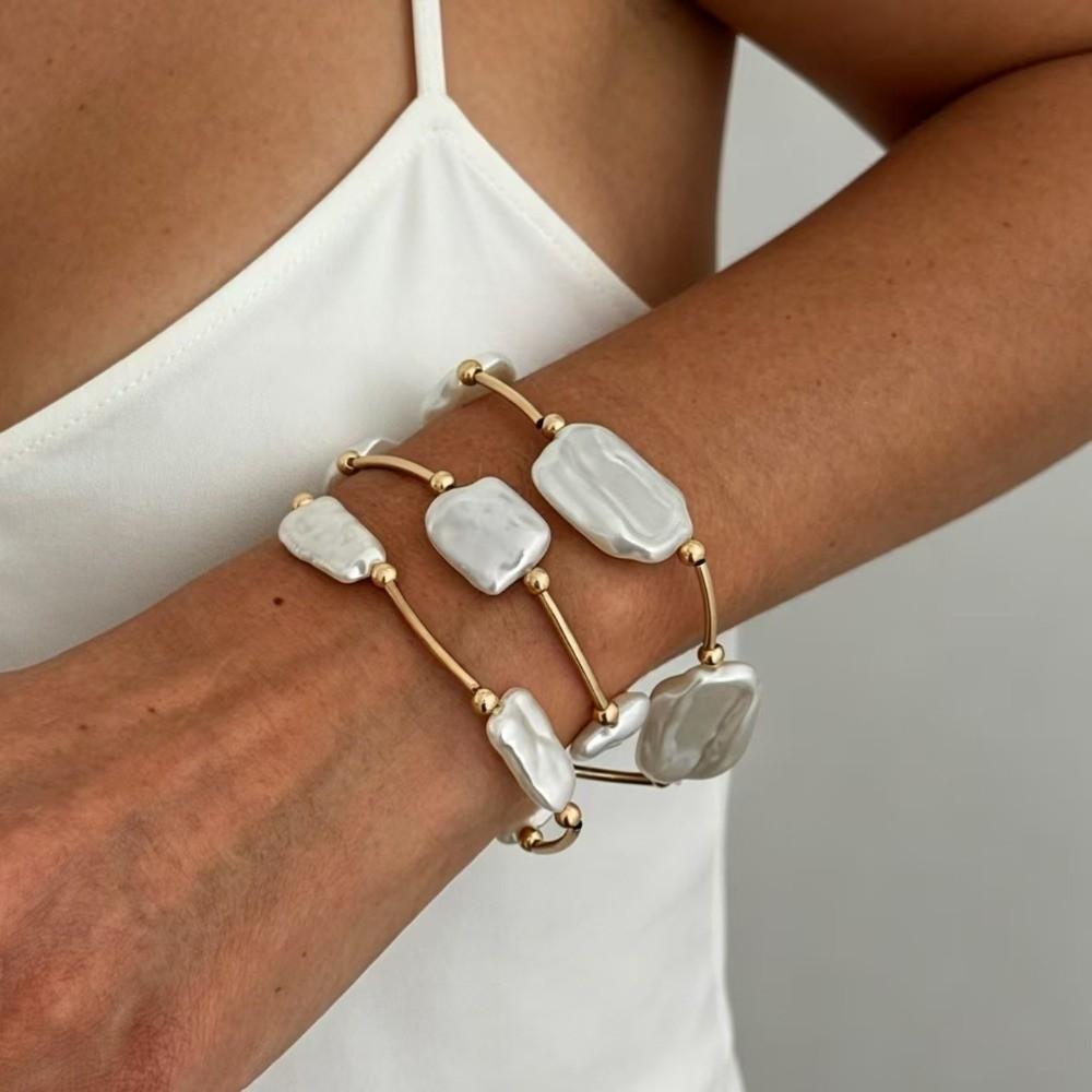 3Pcs/Set Elastic Beaded Bracelet Set Pearl Multiple Layers Bracelet Retro Stacked Bracelet Holiday