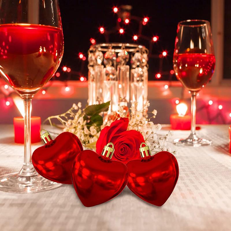 12PC Love Christmas Tree Pendant Heart Shaped Decorations for Christmas Tree Party Decor Valentine's Day Hanging Ornaments (Red)