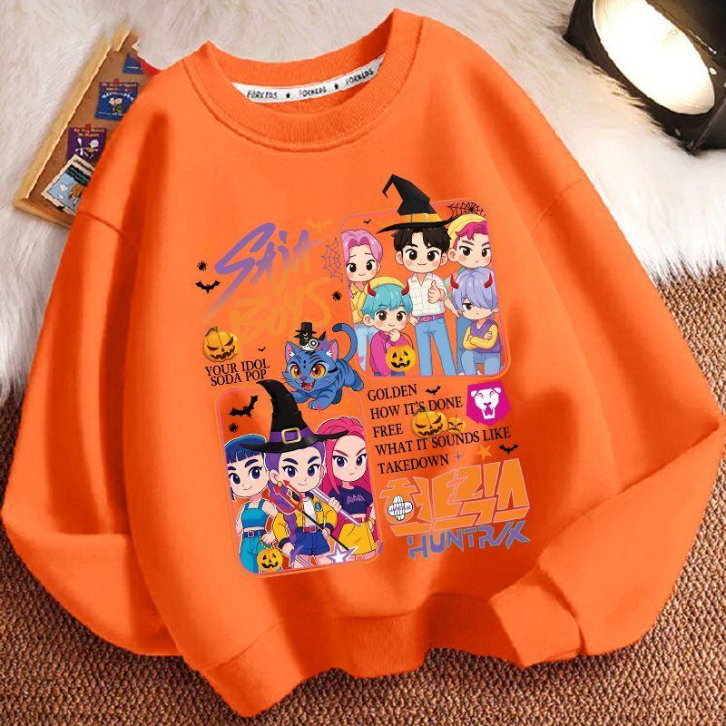 Children's Witch Hunt Team Round-neck Hoodie for Autumn and Winter, Loose Long-sleeved Casual Tops for Boys and Girls