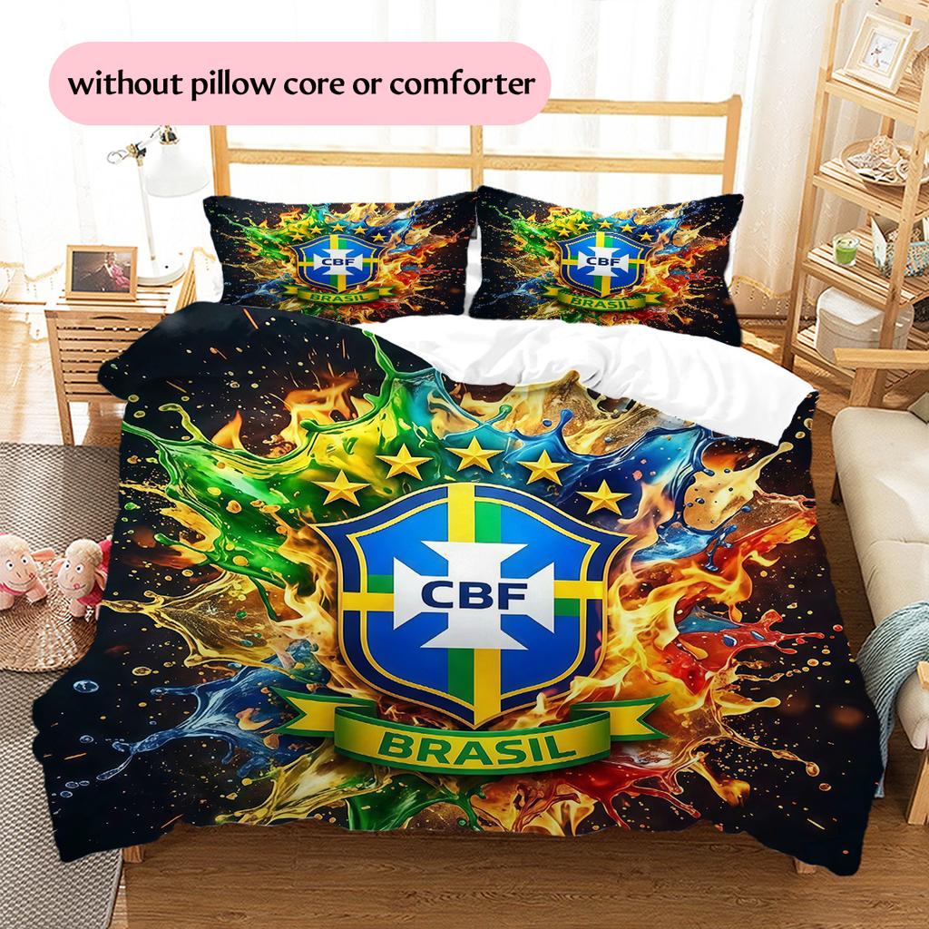 Brazil National Football Team2 Pattern Bedding Quilt Set Home Decoration Gift (1 * duvet cover + 2 * pillowcase without core)