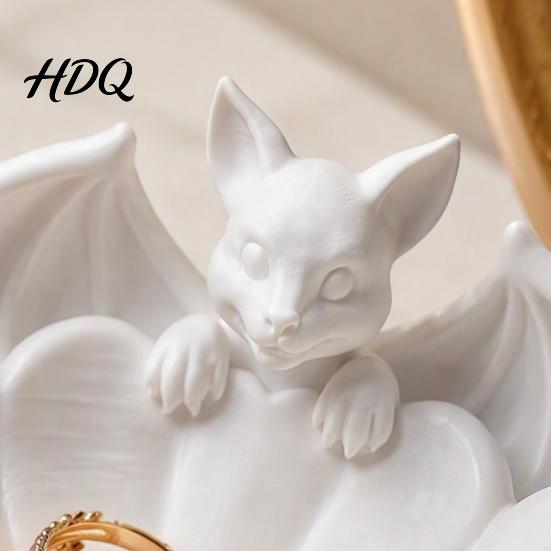 Layered Petal Snack Dish Halloween Bat Candy Dish 3D Printed Matte White PLA Jewelry Bowl Gothic Table Ornament for Entryway And Coffee Desktop