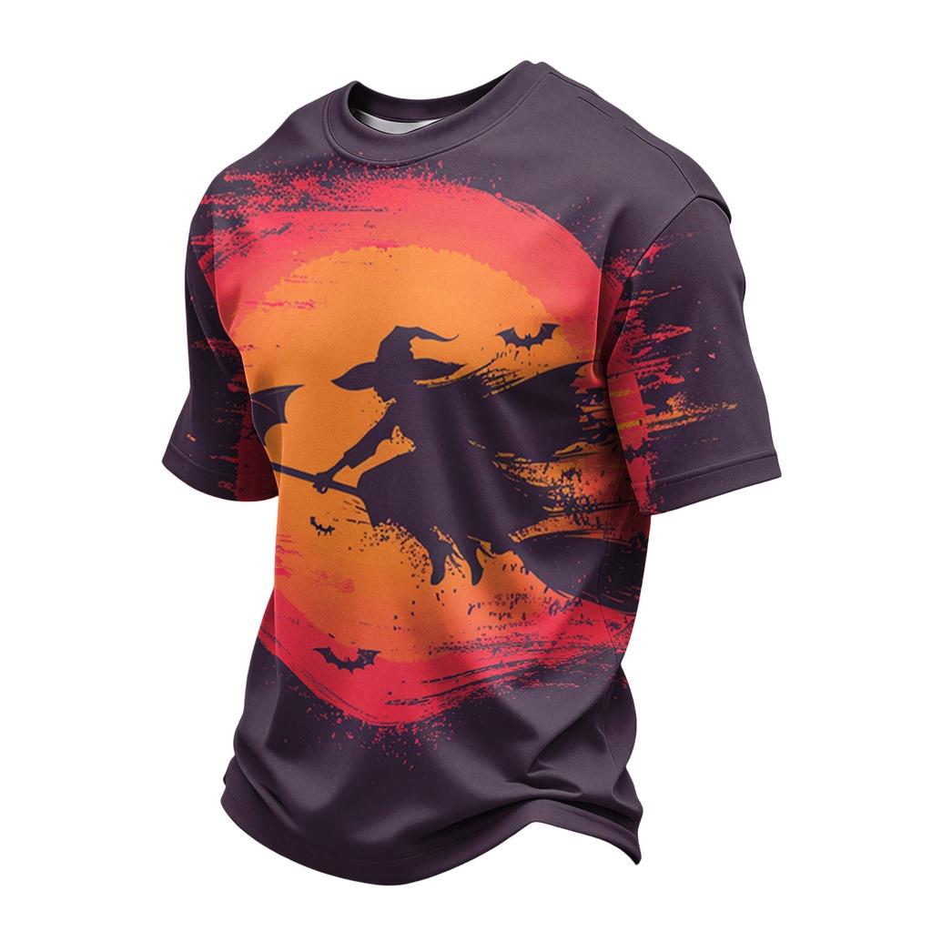 Men's Casual Lightweight Breathable Short Sleeve T-Shirt with Halloween Print Crew Neck Comfortable Fit for Daily Wear