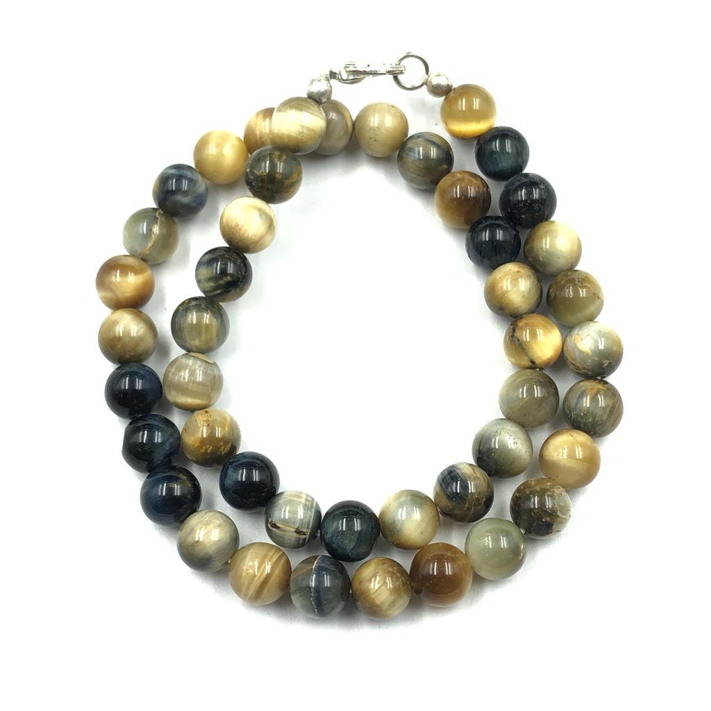 Collar Gargantilla Hecho a Mano con Cuentas Redondas de Piedra Natural Ojo de Tigre Multicolor Estrella de 8 mm 17-20" Para Ella 8BN-17